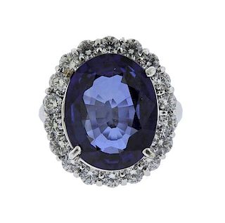 AGL 8.79ct Sapphire 14K Gold Diamond Ring