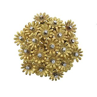 18K Gold Diamond Multi Flower Brooch Pendant