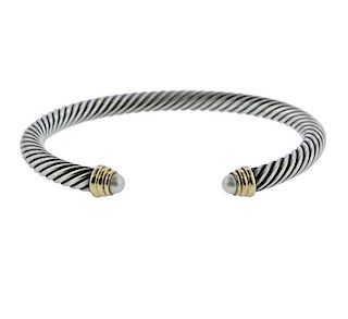 David Yurman Sterling 14K Gold Pearl Cuff Bracelet