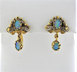 14K Gold Opal Drop Earrings