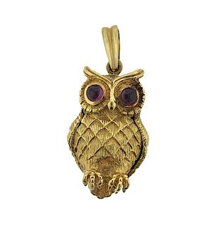 18k Gold Ruby Owl Pendant 