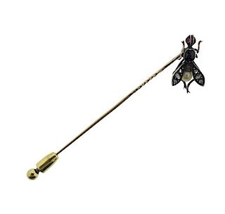 Antique 18k Gold Silver Diamond Insect Stick Pin