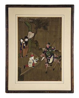 A Chinese Tempera Painting, Height 16 1/4 x width 11 1/8 inches.