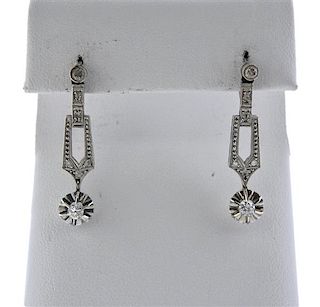 Art Deco Platinum Diamond Drop Earrings 