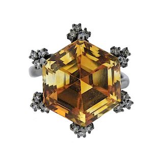 18K Gold Diamond Citrine Ring