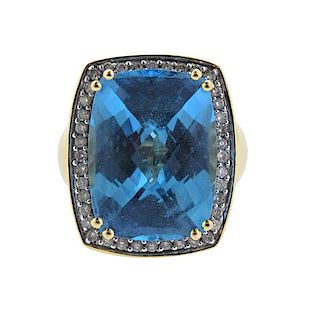 18K Gold Diamond Blue Topaz Cocktail Ring