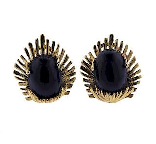 14K Gold Blue Stone Earrings