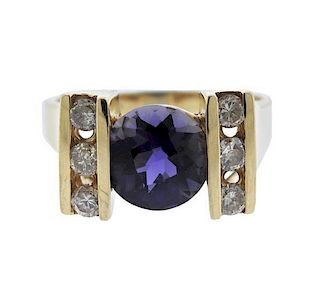 14K Gold Diamond Purple Stone Ring