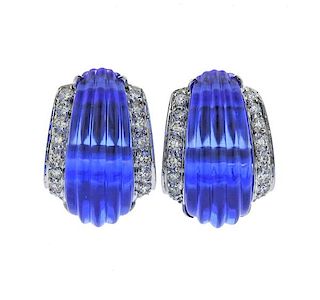 Sidney Garber 18K Gold Diamond Blue Stone Earrings
