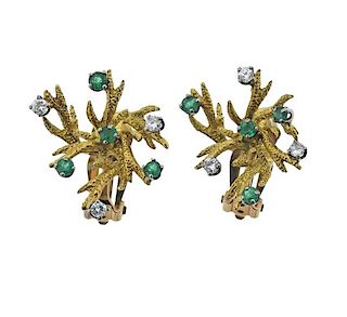 Naturalistic 1970s 14k Gold Diamond  Earrings 