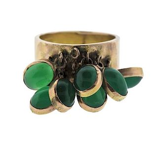 14K Gold Green Stone Charm Ring