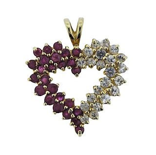 14k Gold Diamond Ruby Heart Pendant 