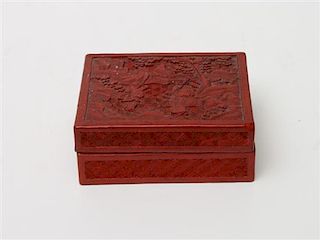 A Chinese Cinnabar Lacquered Box, Width 4 1/2 inches.