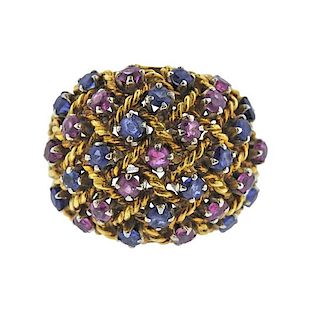18k Gold Sapphire Ruby Bombe Dome Ring 