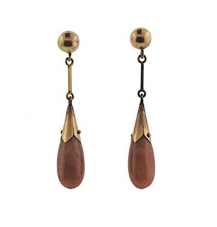 14k Gold Orange Stone Teardrop Earrings 