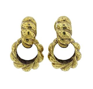 14k Gold Hammered Finish Doorknocker Earrings 