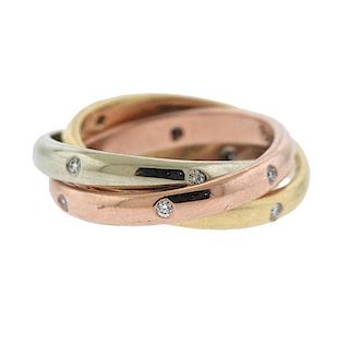 14k Tri Color Gold Diamond Rolling Band Ring 