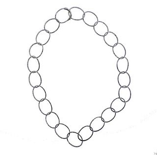 French Platinum Diamond Oval Link Necklace 