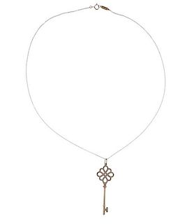 Tiffany &amp; Co 18k Rose Gold Diamond Key Pendant Necklace 