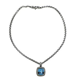 David Yurman Albion Silver Diamond Topaz Pendant Necklace 