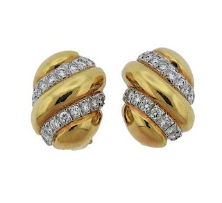 David Webb 18K Gold Platinum Diamond Earrings