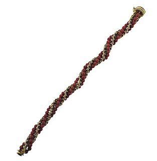 French 18K Gold Coral Rope Bracelet