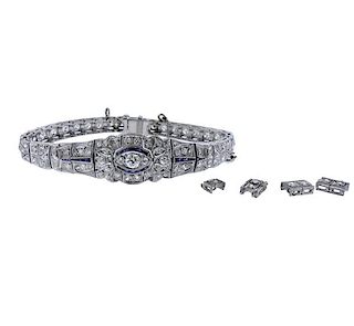 Art Deco Platinum Diamond Blue Stone Bracelet