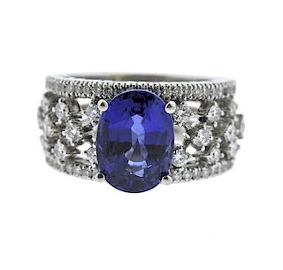 Sidney Garber 18K Gold Diamond Blue Stone Ring
