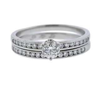 Tiffany &amp; Co 0.47ct I VS2 Diamond Engagement Wedding Ring Set