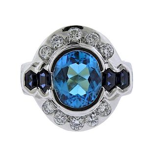 18K Gold Diamond Blue Topaz Sapphire Ring