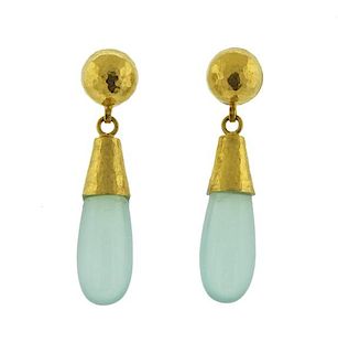 Gurhan 24K Gold Green Stone Drop Earrings