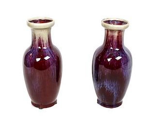 A Pair of Chinese Flambé Glazed Vases, Height of each 8 inches.