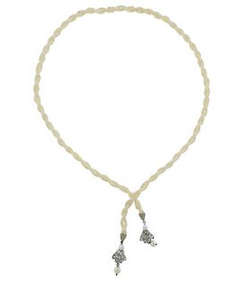10K Gold Diamond Pearl Twisted Necklace