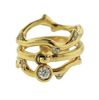 Christian Dior 18K Gold Diamond Band Ring Lot of 3