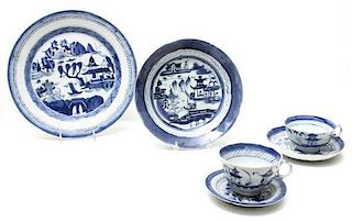 An Assembled Group of Chinese Blue and White Canton, Diameter of largest 10 inches.