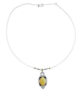 14K Gold Diamond Yellow Stone Pendant Necklace