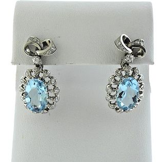 Platinum 14K Gold Diamond Aquamarine Earrings