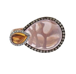 18K Gold Diamond Rose Quartz Citrine Ring