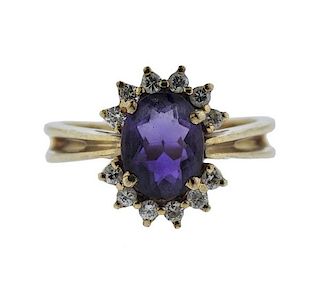 14K Gold Diamond Purple Stone Ring