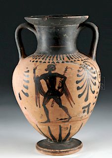 Etruscan Black-Figure Amphora - Figure & Palmettes