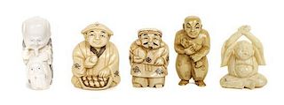Five Figural Ivory Netsuke, Height of tallest 2 3/4 inches.