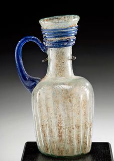 Roman Glass Vessel w/ Ribbed Body & Trail Handle
