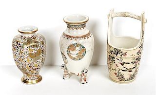 A Collection of Three Japanese Vases, Height of tallest 6 1/4 inches.