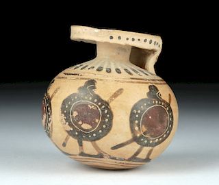 Greek Pottery Aryballos w/ Hoplites