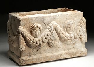 Roman / Byzantine Marble Ossuary - Cherubs, Acanthus