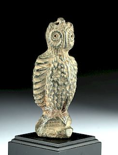 Rare Bactrian Grey Schist Stone Owl Pendant