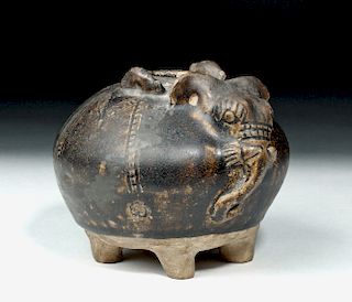 13th C. Khmer Brown-Glazed Pottery Jar - Elephant