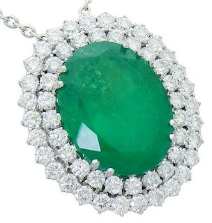 18K White Gold  21 Ct Emerald Diamond Necklace