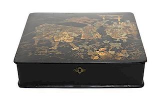 A Japanese Lacquered Papier Mache Writing Box, Width 9 3/4 inches.