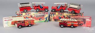 Two French Jeep Pompiers tin wind-up fire vehicle